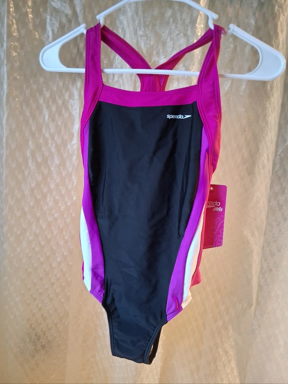 New Speedo Black and Pink/Magenta Girls' One-Piece Swimsuit Size 14